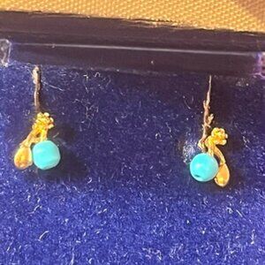 NWT Small Baby/Kid 18K Gold Turquoise Earrings Stud from Venezuela
